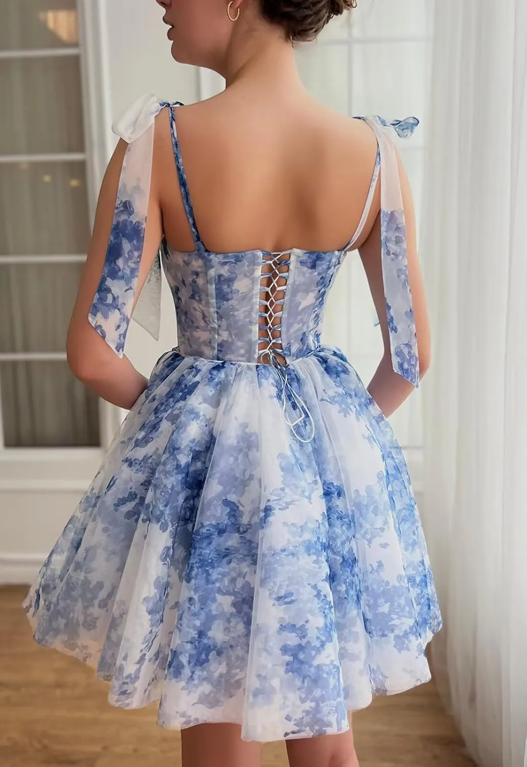 Short Floral Print Homecoming Dresses Chiffon Mini Corset HOCO Dress A-Line Formal Cocktail Gown