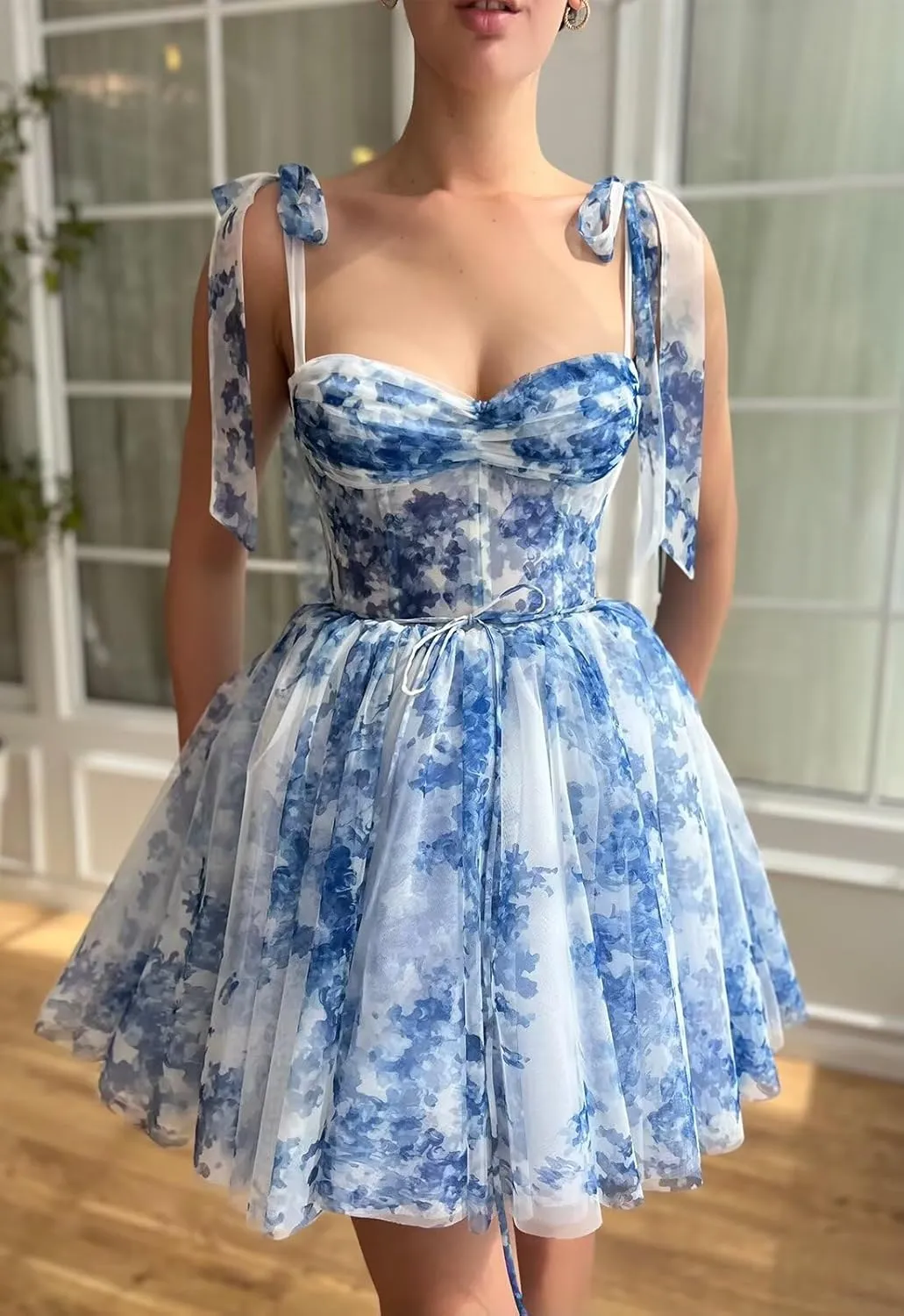 Short Floral Print Homecoming Dresses Chiffon Mini Corset HOCO Dress A-Line Formal Cocktail Gown