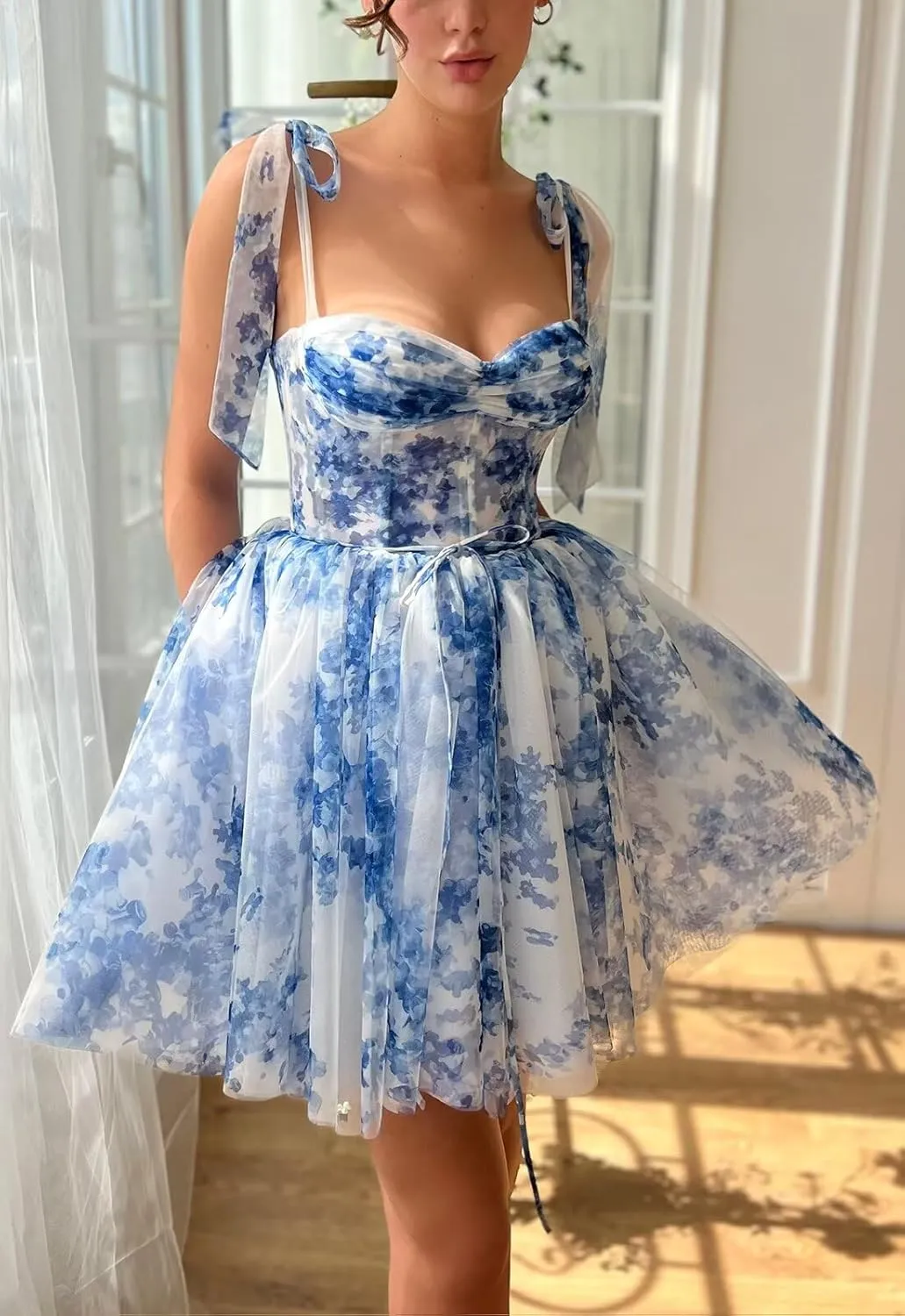 Short Floral Print Homecoming Dresses Chiffon Mini Corset HOCO Dress A-Line Formal Cocktail Gown