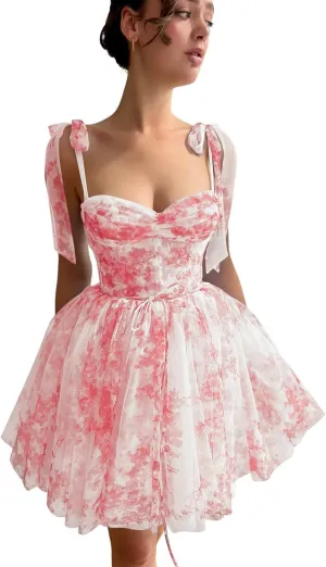 Short Floral Print Homecoming Dresses Chiffon Mini Corset HOCO Dress A-Line Formal Cocktail Gown