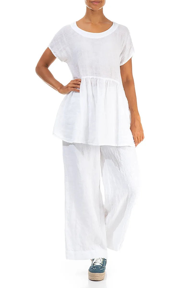 Short Sleeves White Gauze Linen Top