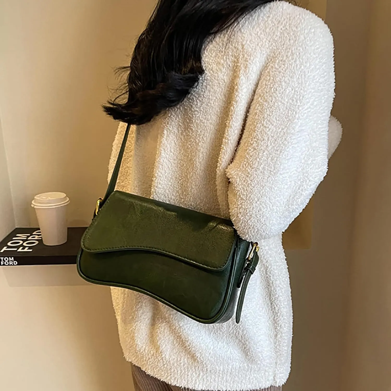 Shoulder Bag for Women Y2K Purse Vegan Leather Hobo Handbags Clutch Saddle Bag with 2 Removable Straps Tote Bag