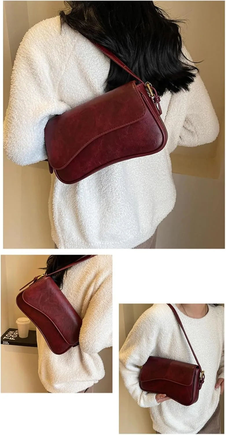Shoulder Bag for Women Y2K Purse Vegan Leather Hobo Handbags Clutch Saddle Bag with 2 Removable Straps Tote Bag