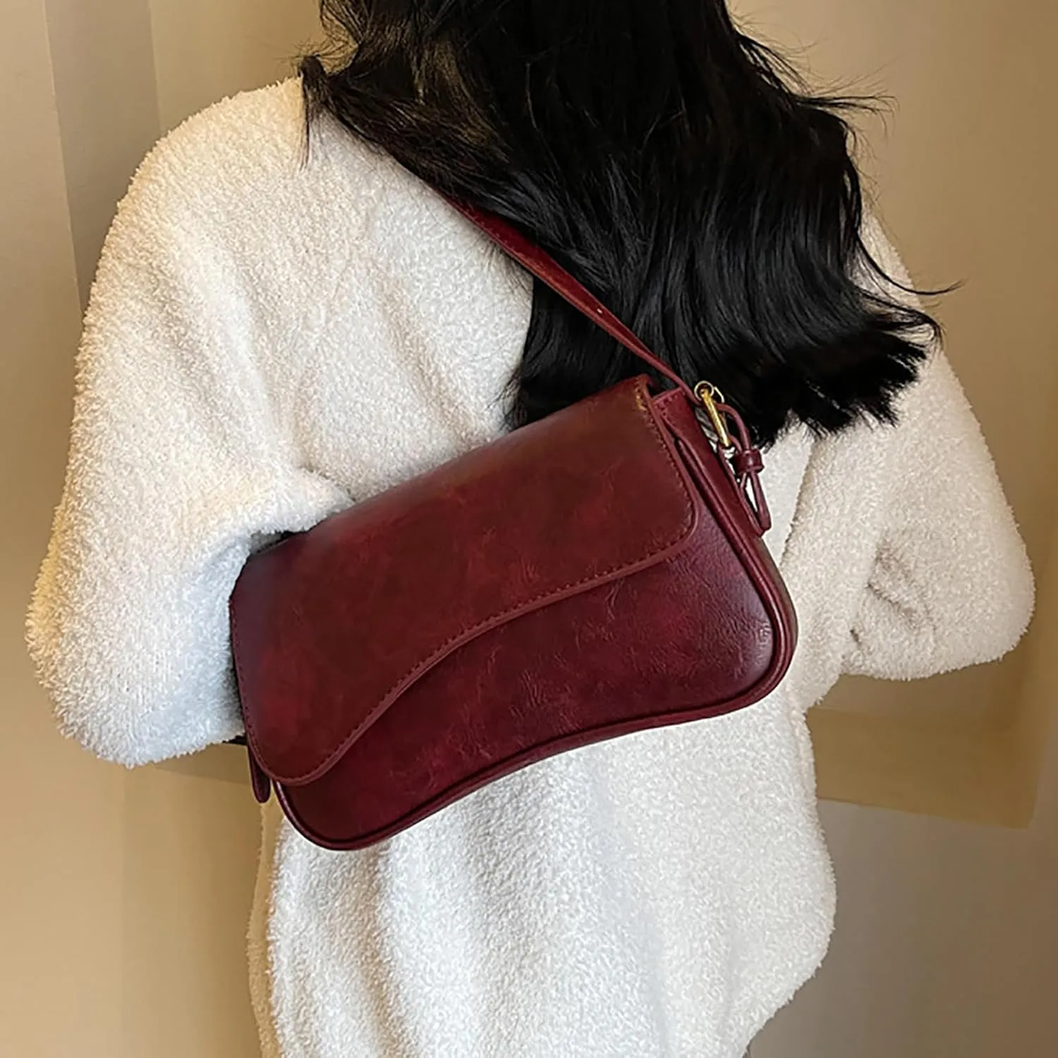Shoulder Bag for Women Y2K Purse Vegan Leather Hobo Handbags Clutch Saddle Bag with 2 Removable Straps Tote Bag