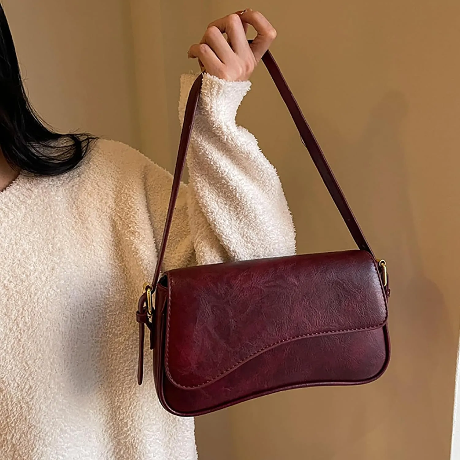 Shoulder Bag for Women Y2K Purse Vegan Leather Hobo Handbags Clutch Saddle Bag with 2 Removable Straps Tote Bag
