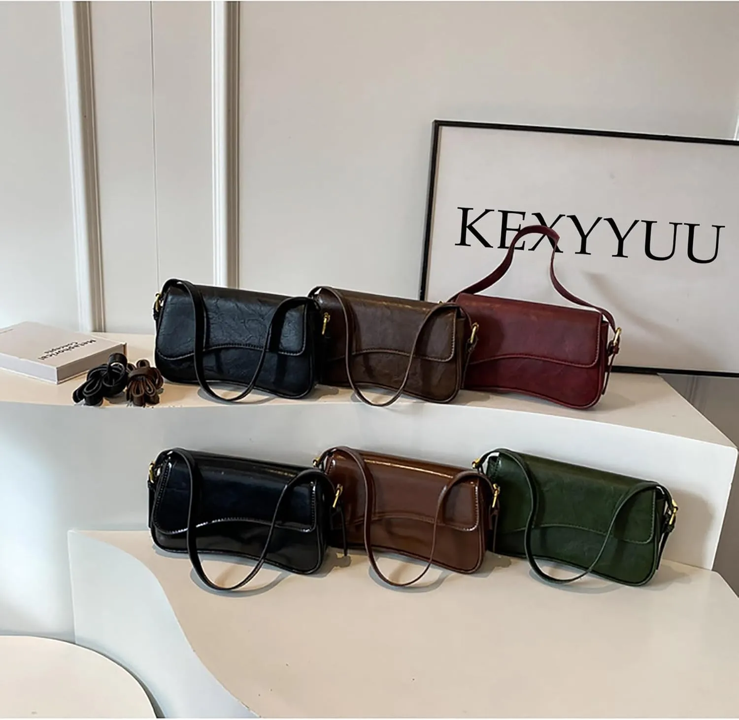 Shoulder Bag for Women Y2K Purse Vegan Leather Hobo Handbags Clutch Saddle Bag with 2 Removable Straps Tote Bag