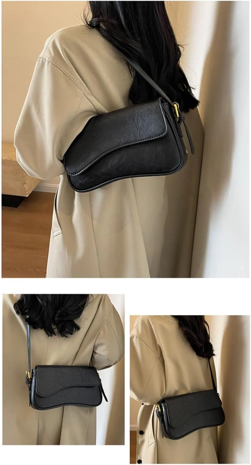 Shoulder Bag for Women Y2K Purse Vegan Leather Hobo Handbags Clutch Saddle Bag with 2 Removable Straps Tote Bag