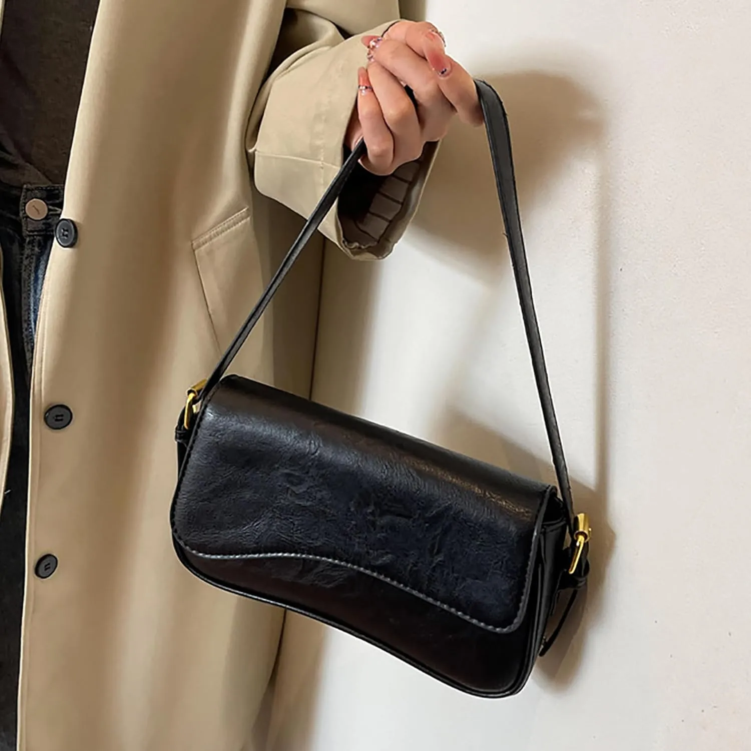 Shoulder Bag for Women Y2K Purse Vegan Leather Hobo Handbags Clutch Saddle Bag with 2 Removable Straps Tote Bag