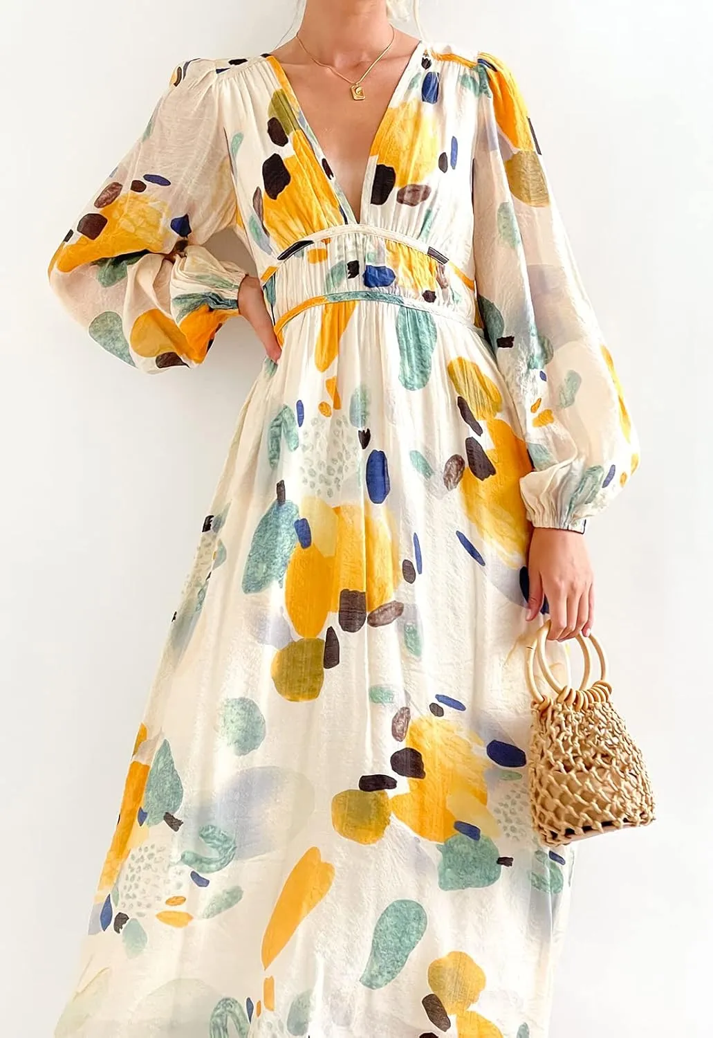 Sissyaki Women's Long Sleeve Boho Floral Maxi Dress