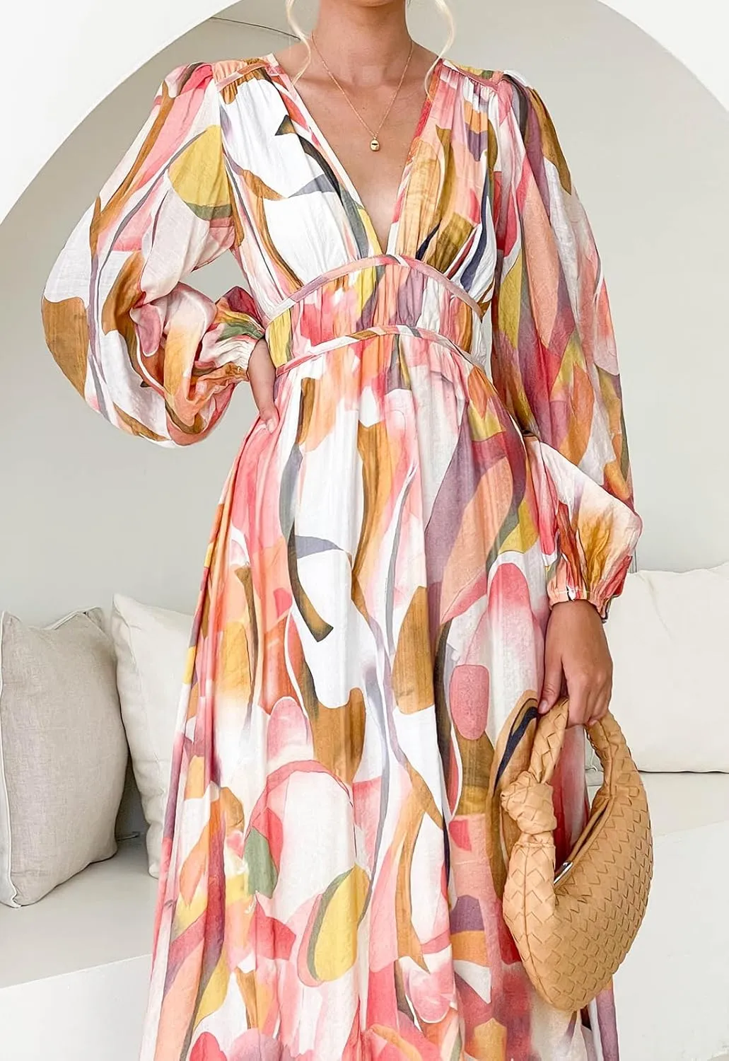Sissyaki Women's Long Sleeve Boho Floral Maxi Dress