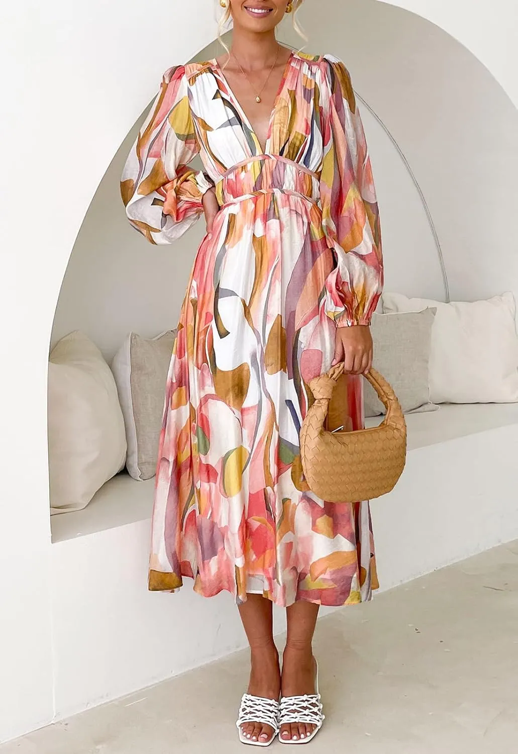 Sissyaki Women's Long Sleeve Boho Floral Maxi Dress