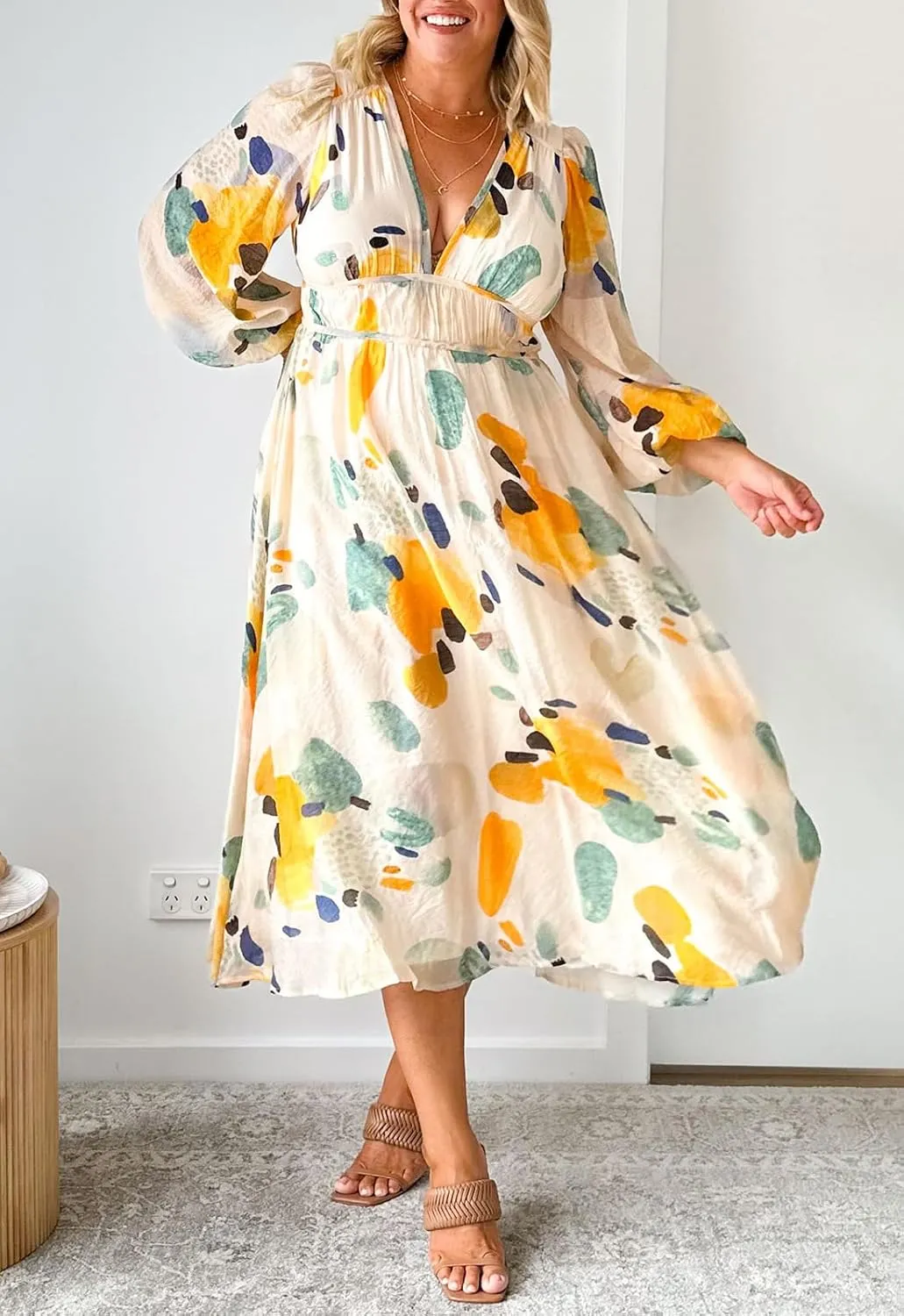 Sissyaki Women's Long Sleeve Boho Floral Maxi Dress