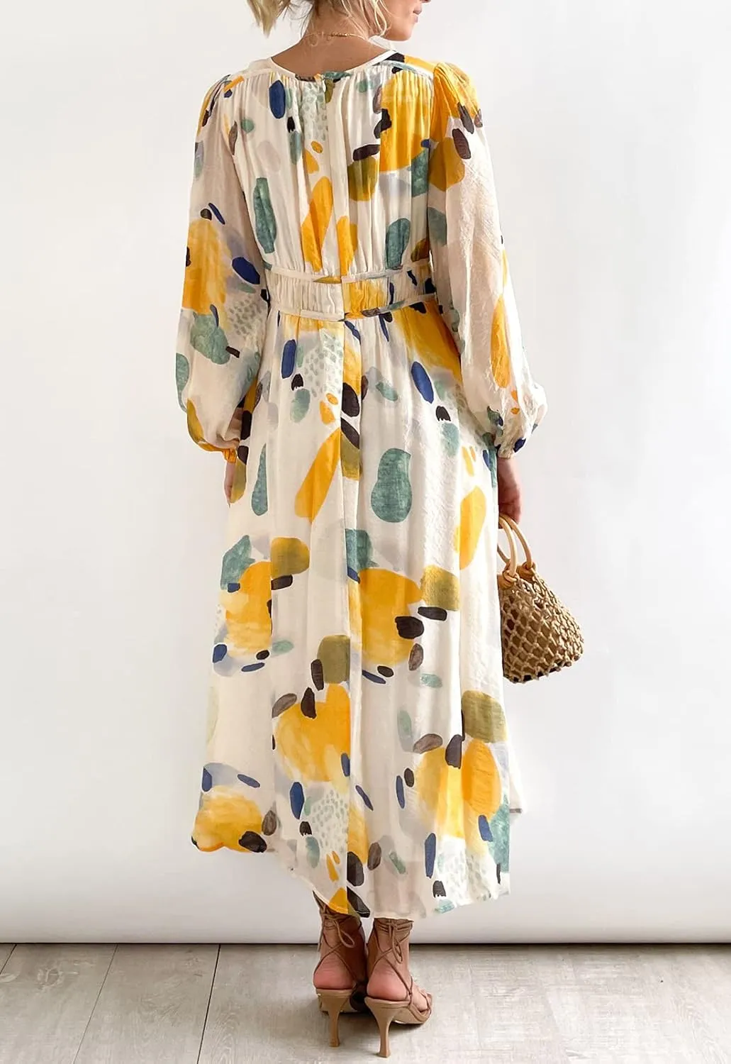 Sissyaki Women's Long Sleeve Boho Floral Maxi Dress