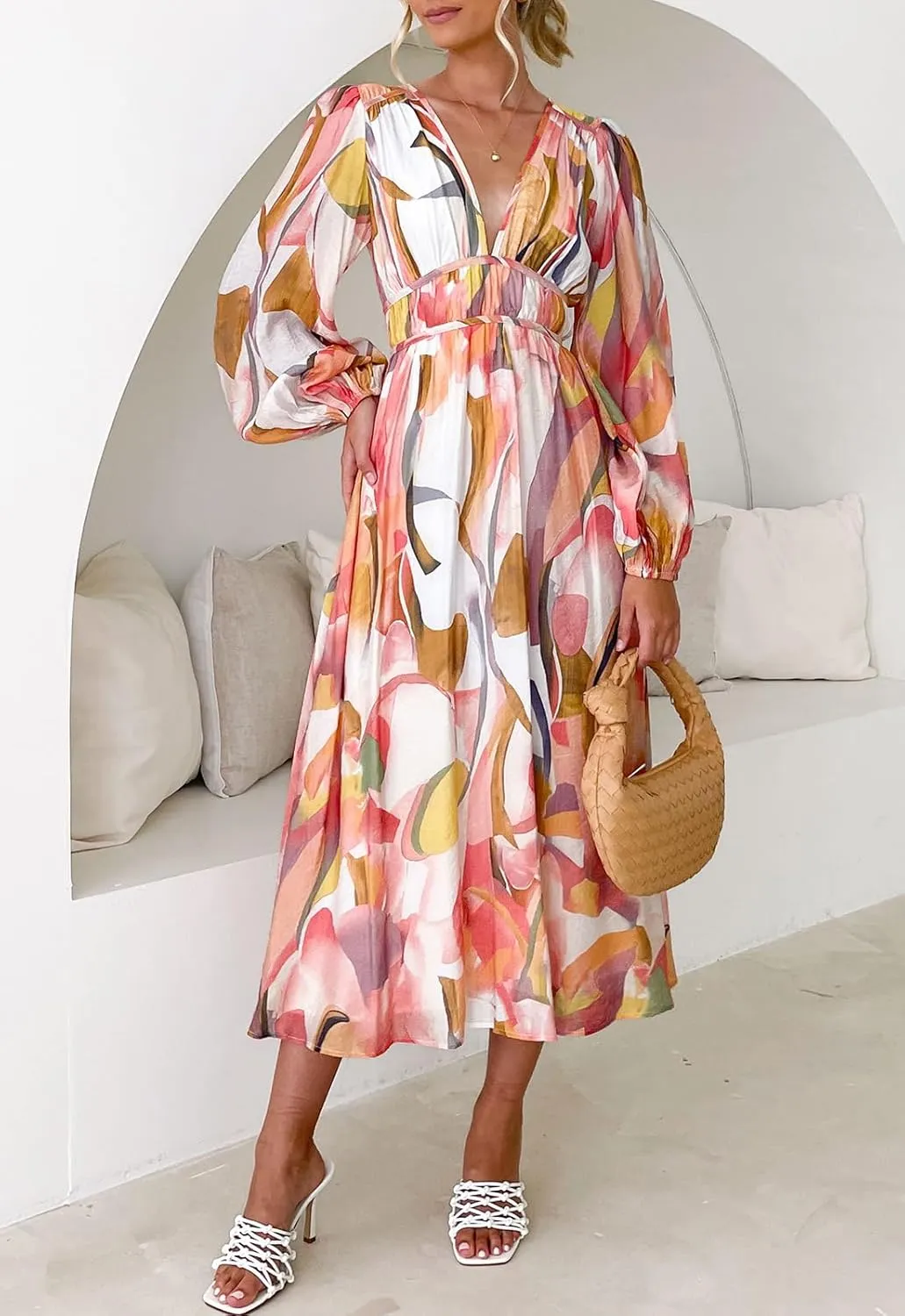 Sissyaki Women's Long Sleeve Boho Floral Maxi Dress