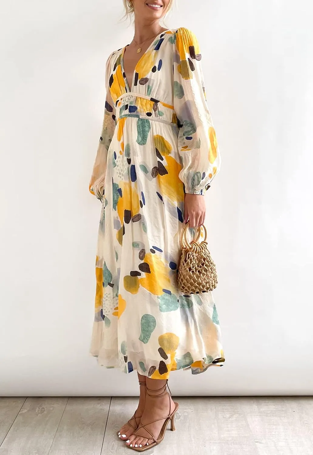 Sissyaki Women's Long Sleeve Boho Floral Maxi Dress