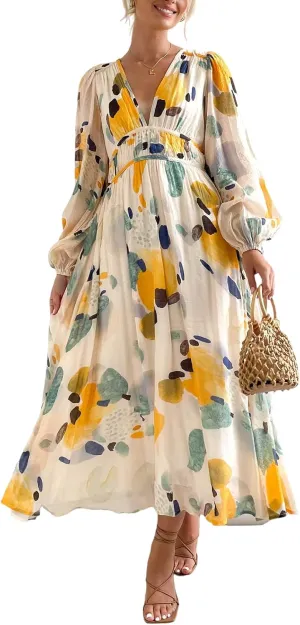 Sissyaki Women's Long Sleeve Boho Floral Maxi Dress
