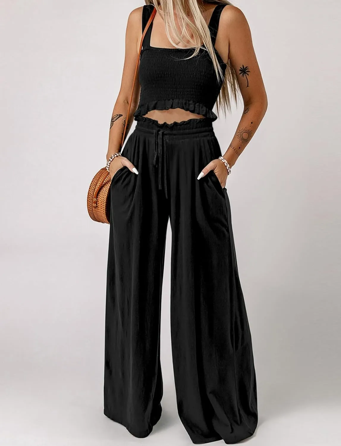 Sleeveless jumpsuit jumpers rompers for women 2024 BOHO outfit stretch wide leg