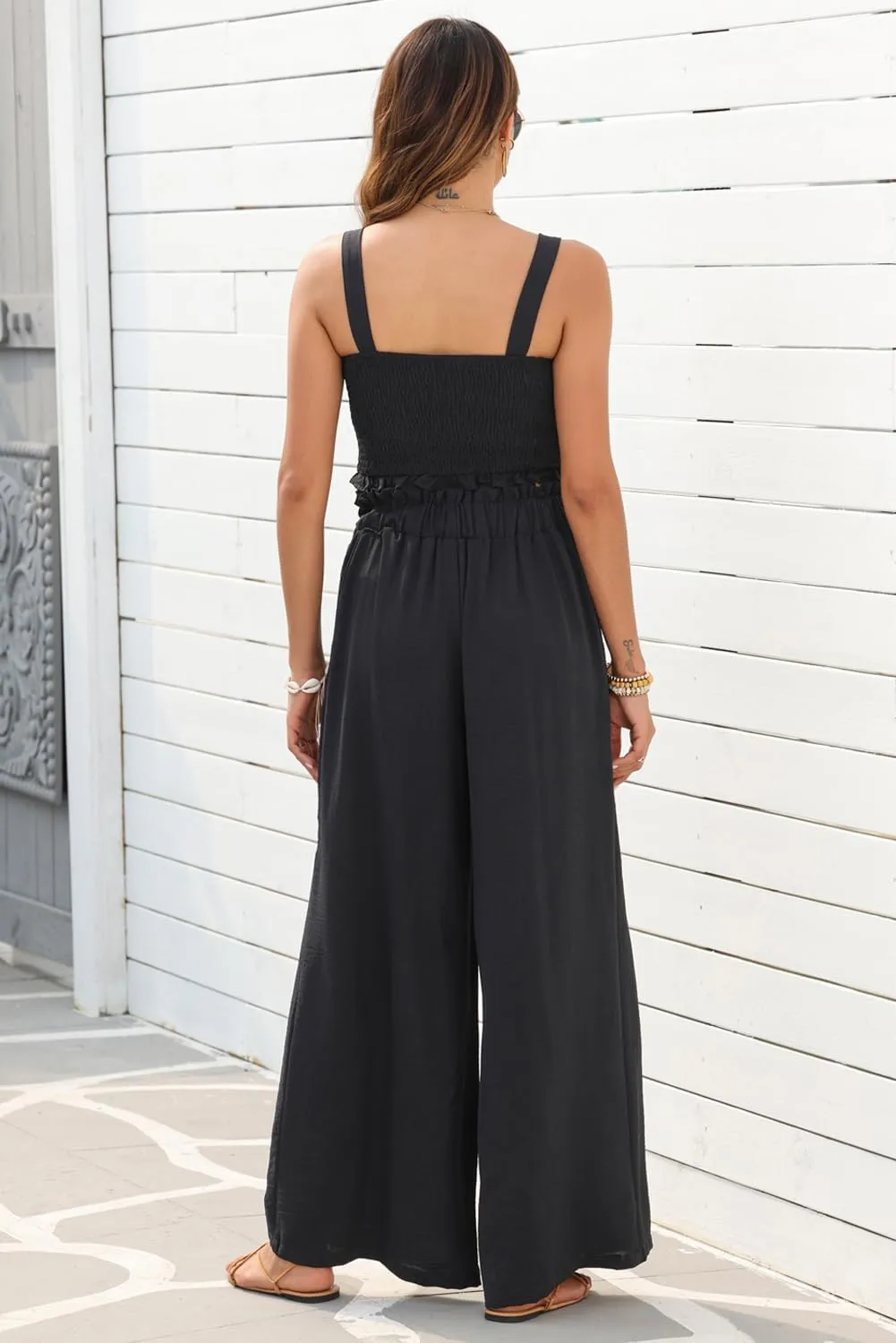 Sleeveless jumpsuit jumpers rompers for women 2024 BOHO outfit stretch wide leg