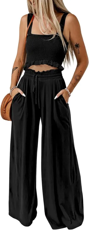 Sleeveless jumpsuit jumpers rompers for women 2024 BOHO outfit stretch wide leg