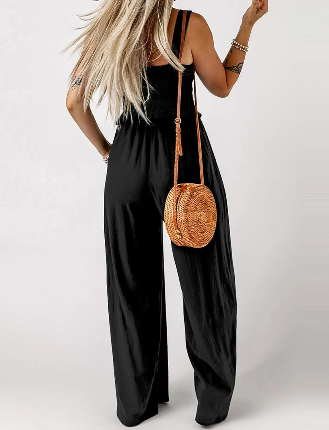 Sleeveless jumpsuit jumpers rompers for women 2024 BOHO outfit stretch wide leg