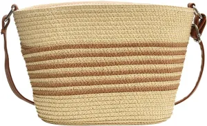 Small Straw Shoulder Bag, Women Woven Crossbody Bucket Bag for Summer Beach