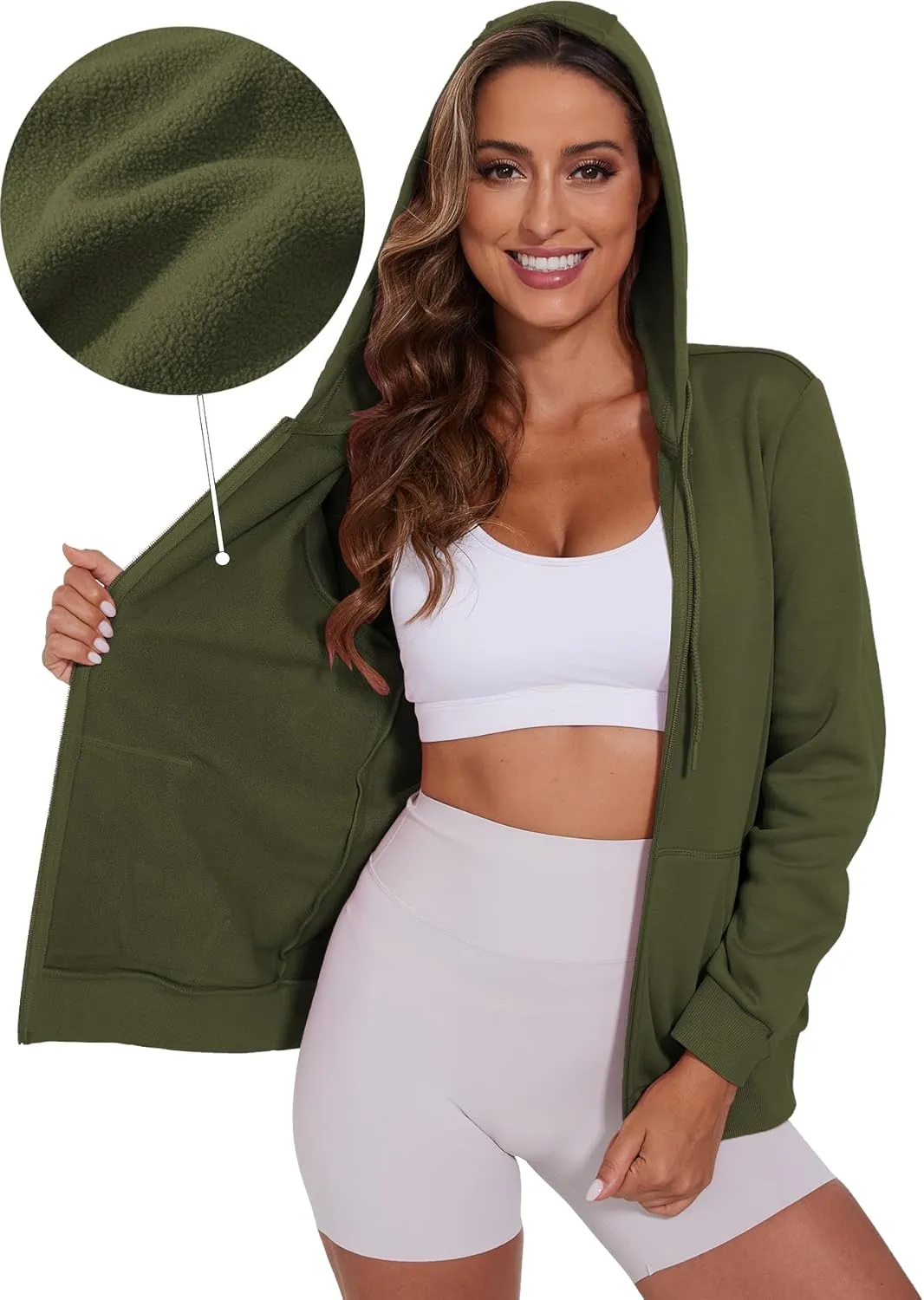 SMENG Womens Zip Up Hoodies Long Sleeve Fit Hooded Sweatshirts 2024 Casual Lightweight Jacket