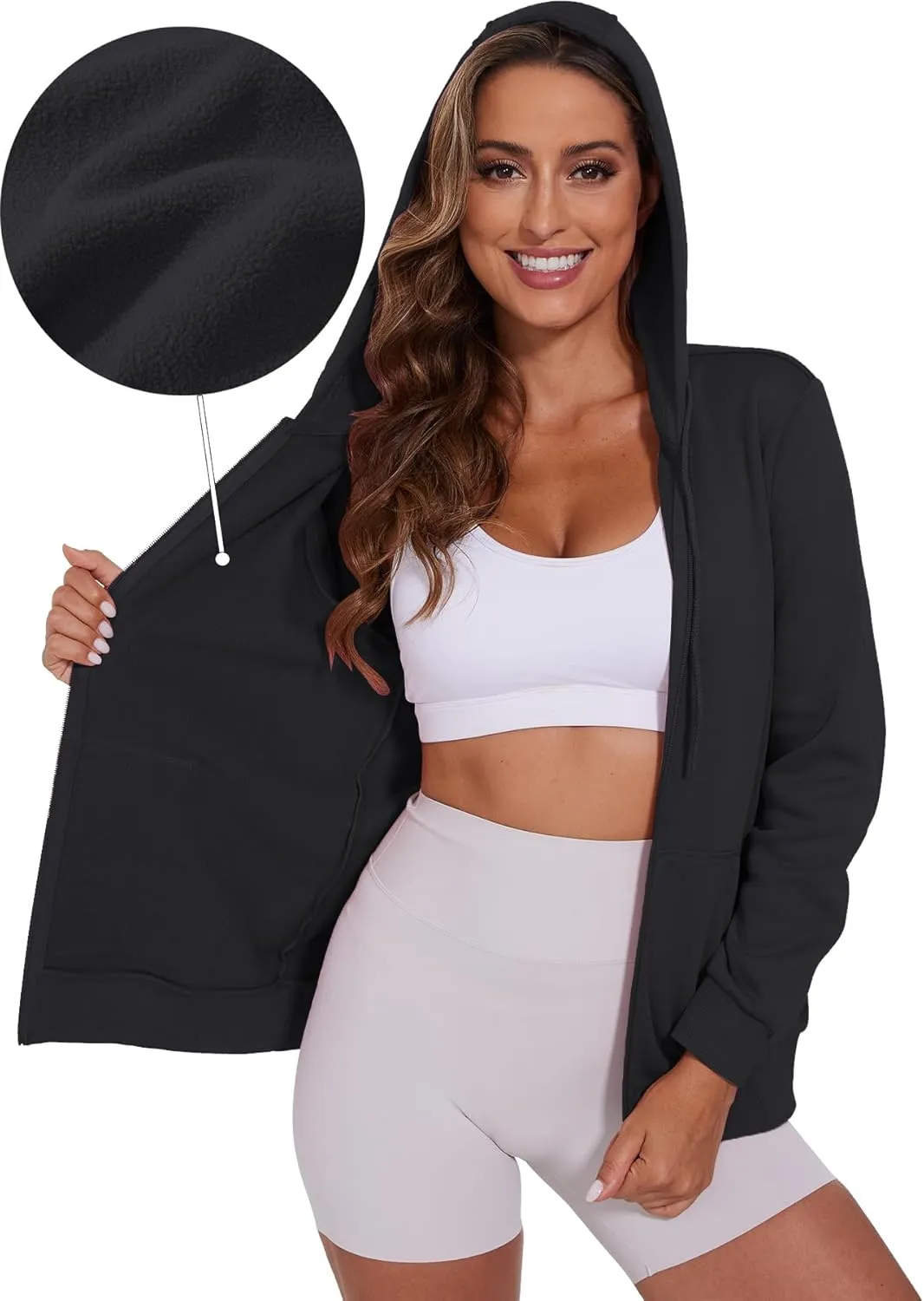 SMENG Womens Zip Up Hoodies Long Sleeve Fit Hooded Sweatshirts 2024 Casual Lightweight Jacket