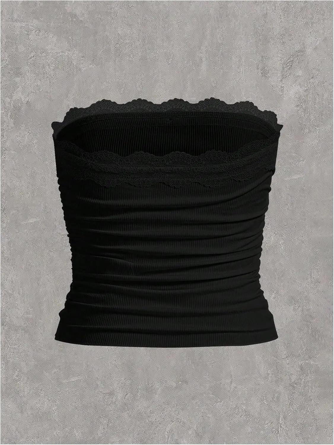 SOLY HUX Women's Plus Size Y2k Lace Tube Top Strapless Sleeveless Ruched Bandeau Crop Tops
