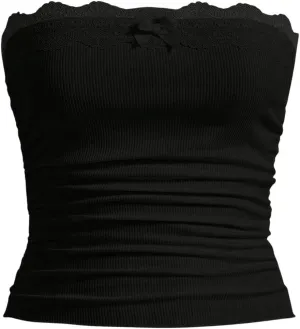 SOLY HUX Women's Plus Size Y2k Lace Tube Top Strapless Sleeveless Ruched Bandeau Crop Tops