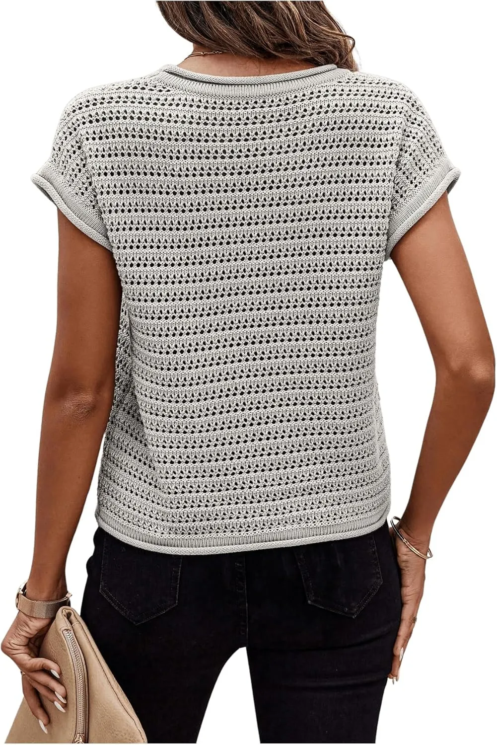 SOLY HUX Women's Summer Cap Sleeve Knit Sweater Tops Casual Crewneck Crochet Pullover Tank Top