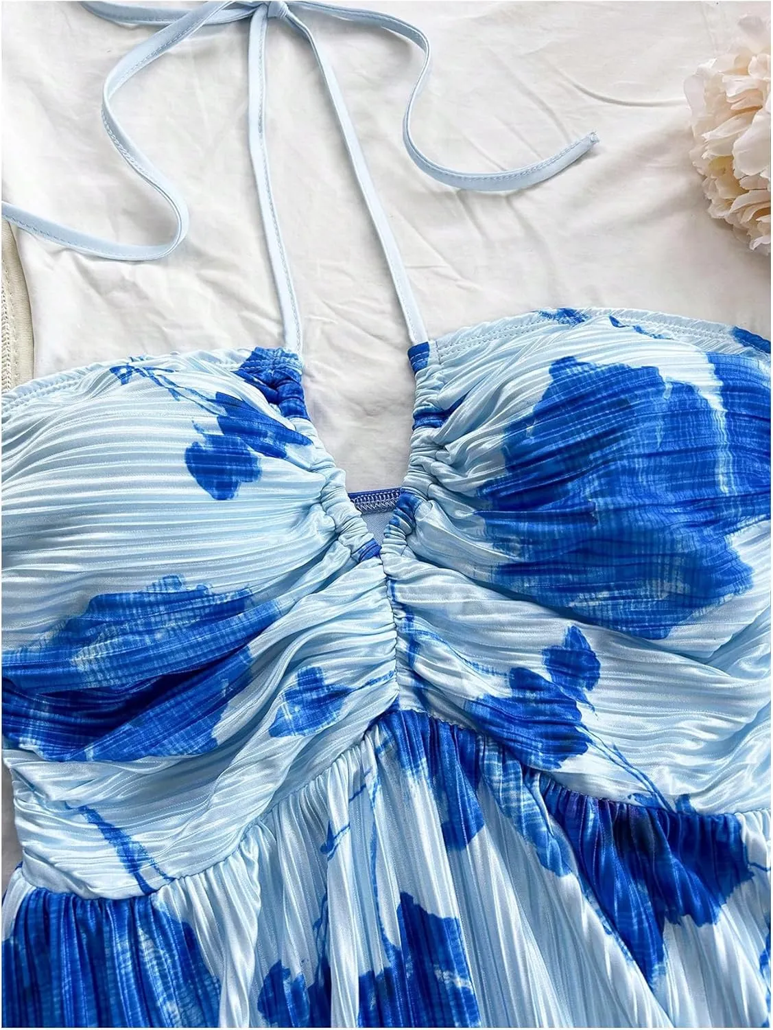 SOLY HUX Women's Tie Dye Cami Dress Halter Backless Sleeveless A Line Short Summer Dresses Sundress
