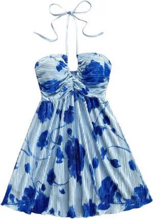 SOLY HUX Women's Tie Dye Cami Dress Halter Backless Sleeveless A Line Short Summer Dresses Sundress
