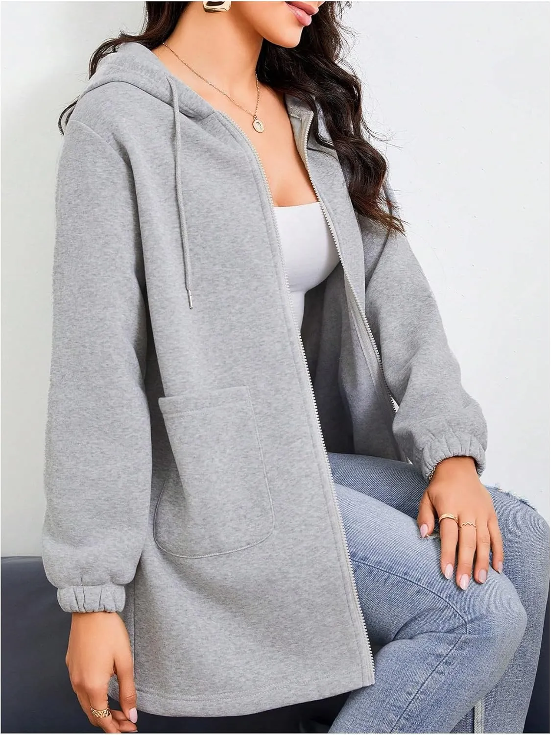 SOLY HUX Women's Zip Up Hoodies Drawstring Long Sleeve Casual Sweatshirt Jacket with Pockets