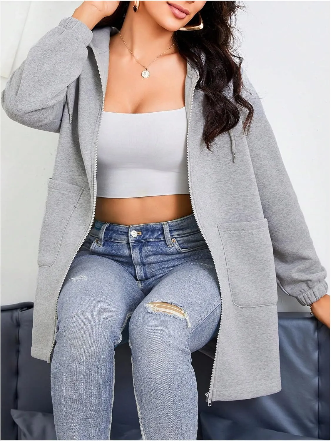 SOLY HUX Women's Zip Up Hoodies Drawstring Long Sleeve Casual Sweatshirt Jacket with Pockets