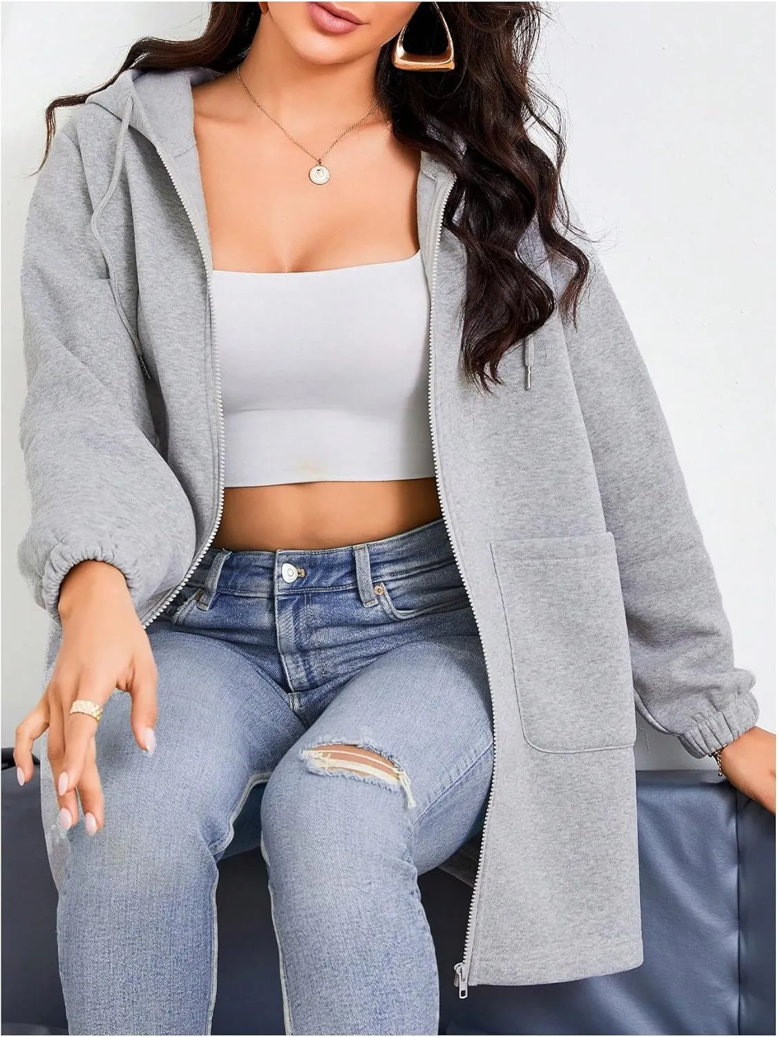 SOLY HUX Women's Zip Up Hoodies Drawstring Long Sleeve Casual Sweatshirt Jacket with Pockets