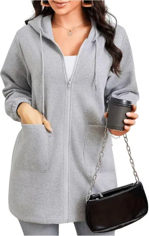 SOLY HUX Women's Zip Up Hoodies Drawstring Long Sleeve Casual Sweatshirt Jacket with Pockets