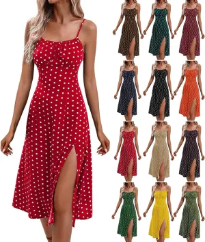 Spaghetti Strap Midi Dresses for Women Sexy Elegant Side Slit Prom Dresses Summer Slim Fit Sexy A Line Beach Dress