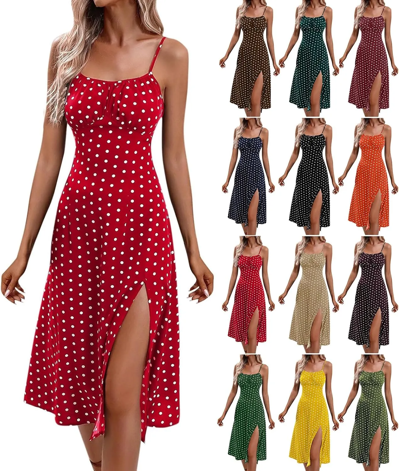 Spaghetti Strap Midi Dresses for Women Sexy Elegant Side Slit Prom Dresses Summer Slim Fit Sexy A Line Beach Dress