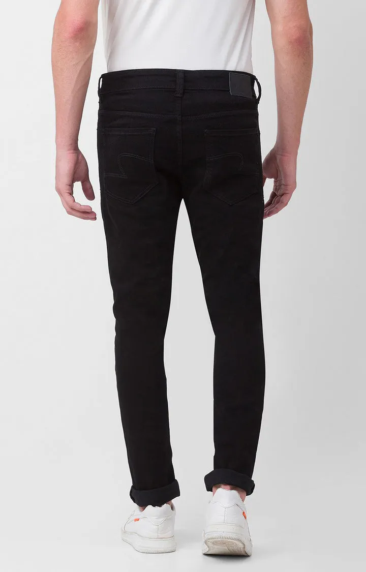 Spykar Black Cotton Super Slim Fit Tapered Length Jeans For Men (Super Skinny)