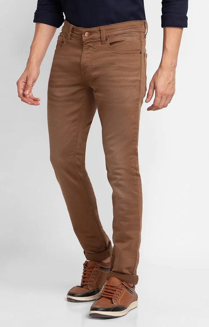 Spykar Coffee Brown Cotton Slim Fit Narrow Length Jeans For Men (Skinny)