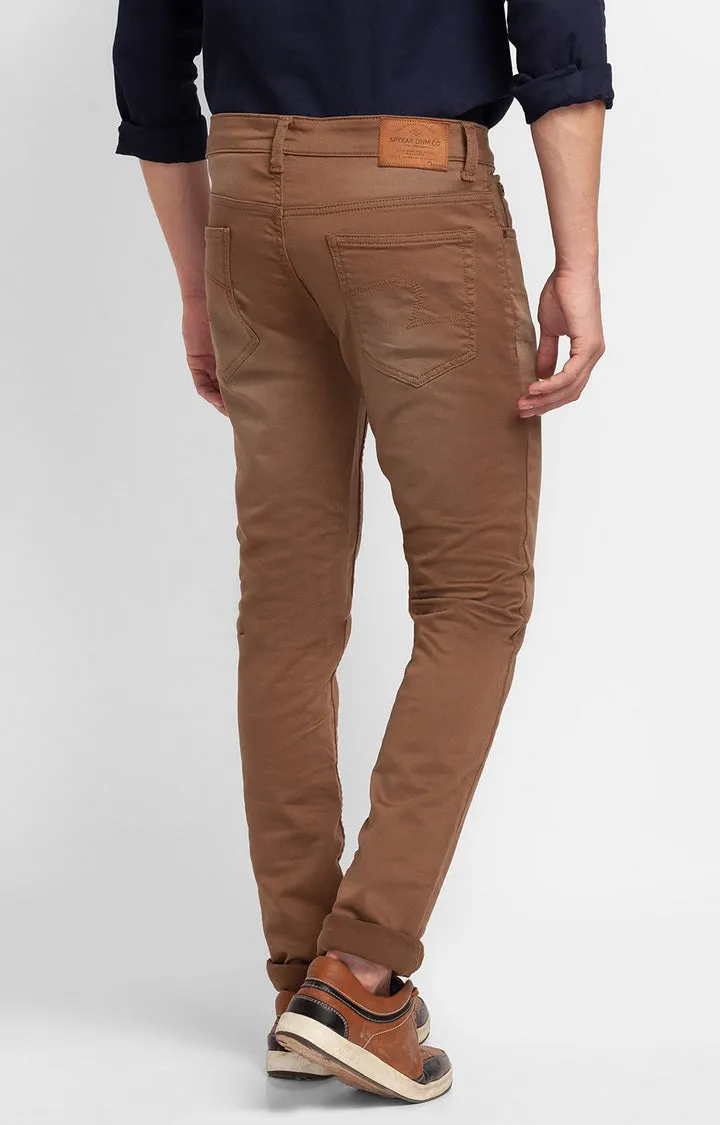 Spykar Coffee Brown Cotton Slim Fit Narrow Length Jeans For Men (Skinny)