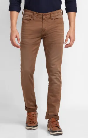 Spykar Coffee Brown Cotton Slim Fit Narrow Length Jeans For Men (Skinny)