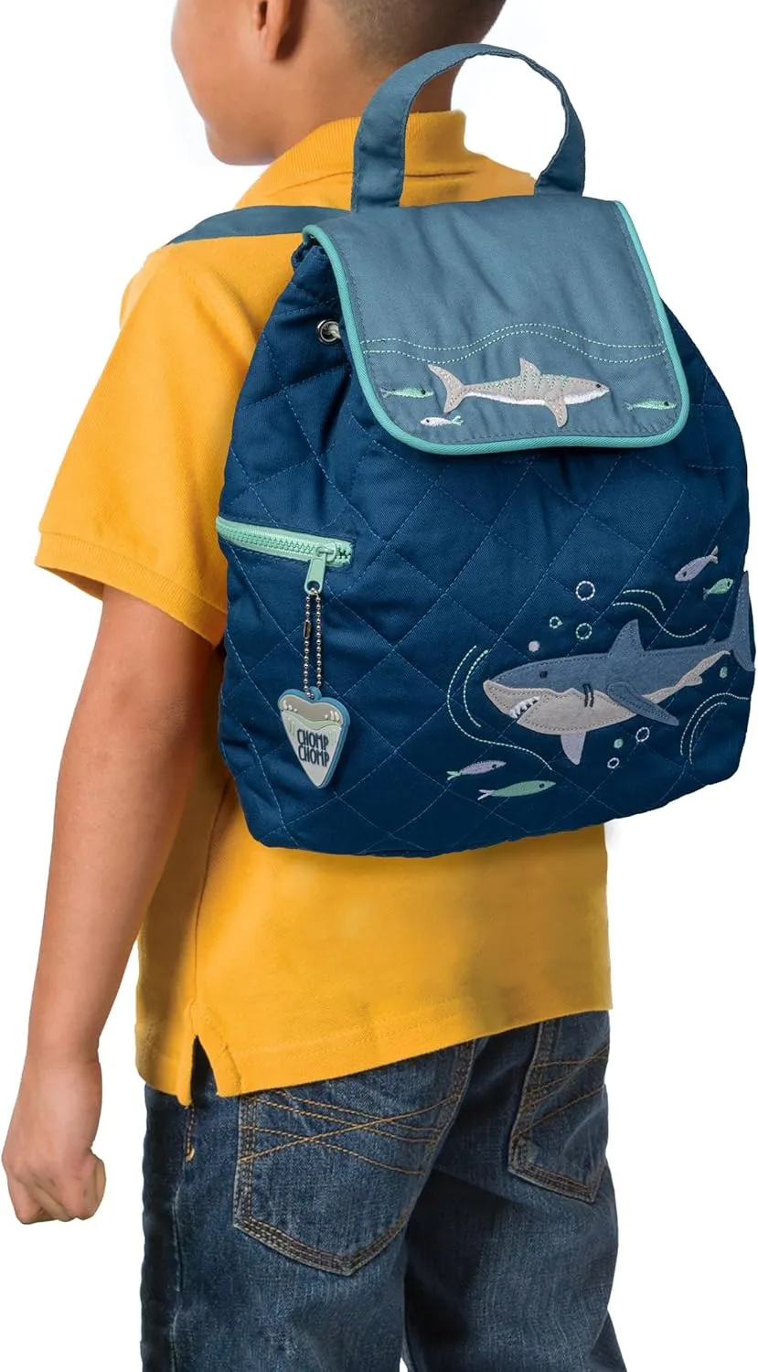 Stephen Joseph Kids' Unisex Toddler Back to School, Quilted Backpack, Navy Shark, One Size