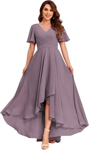 Sukleet Women's Flutter Sleeve Bridesmaid Dresses with Pockets High Low Formal Dress