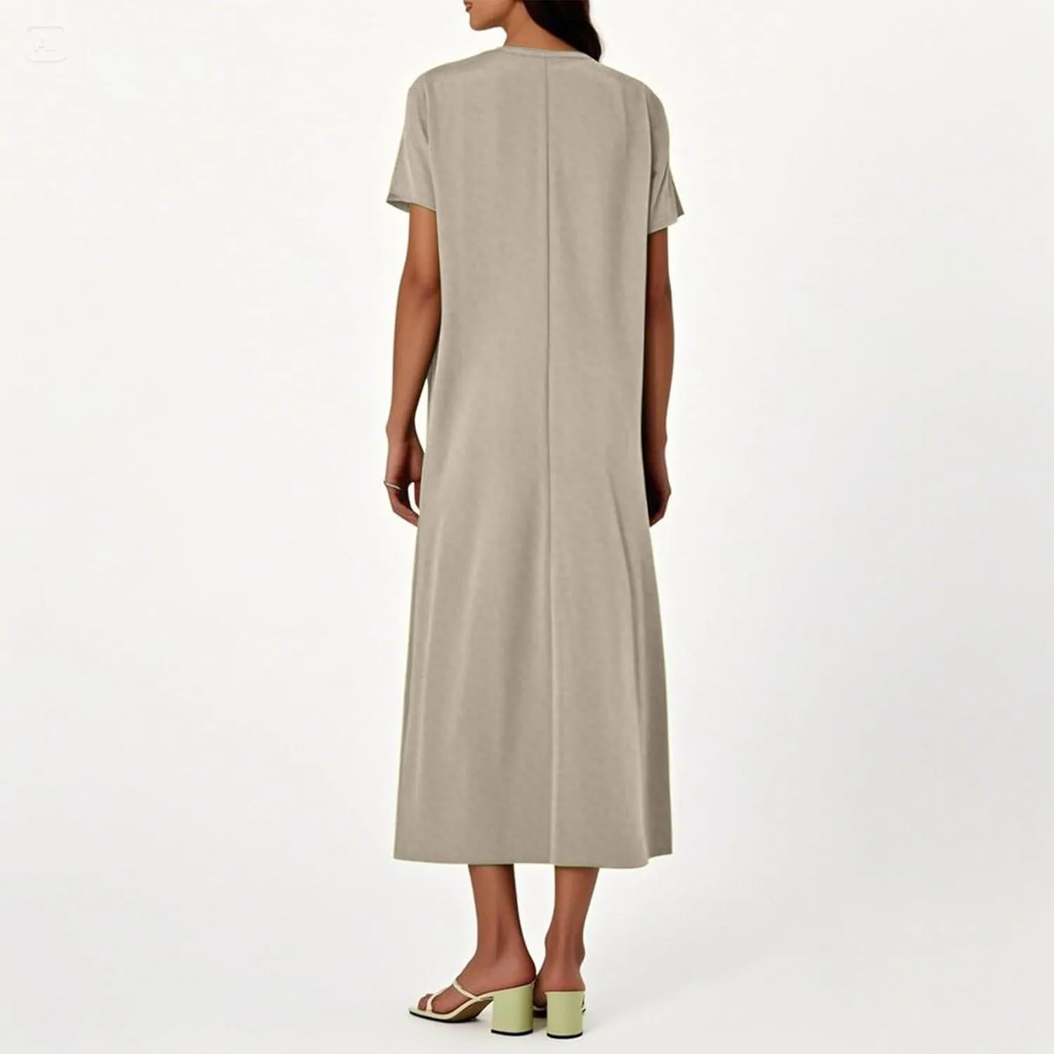 Summer Cotton Linen Dress Women Short Sleeve V Neck Shift A Line Maxi Dresses Comfy Flowy Swing Long Beach Dress
