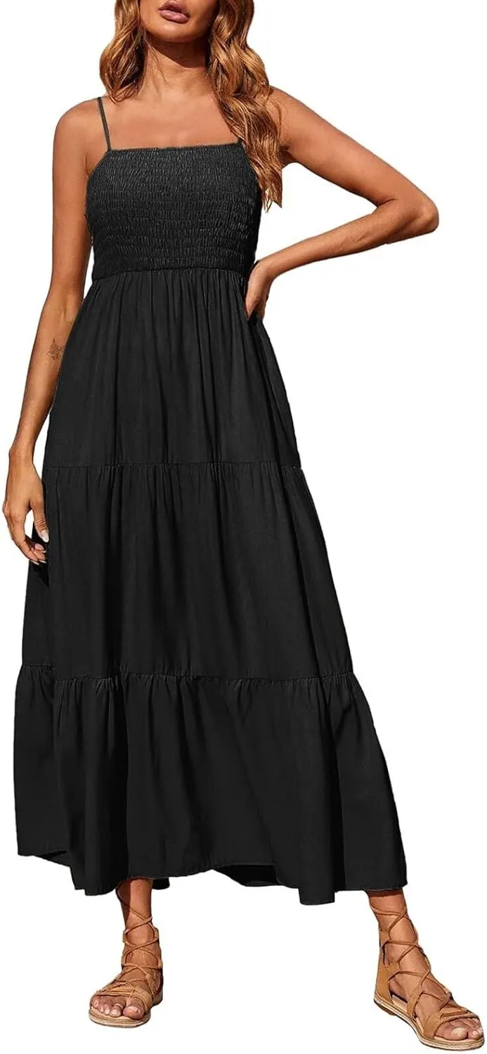 Summer Dresses for Women 2025 Beach Maxi Dress Spaghetti Strap Floral Boho Flowy Long Dress