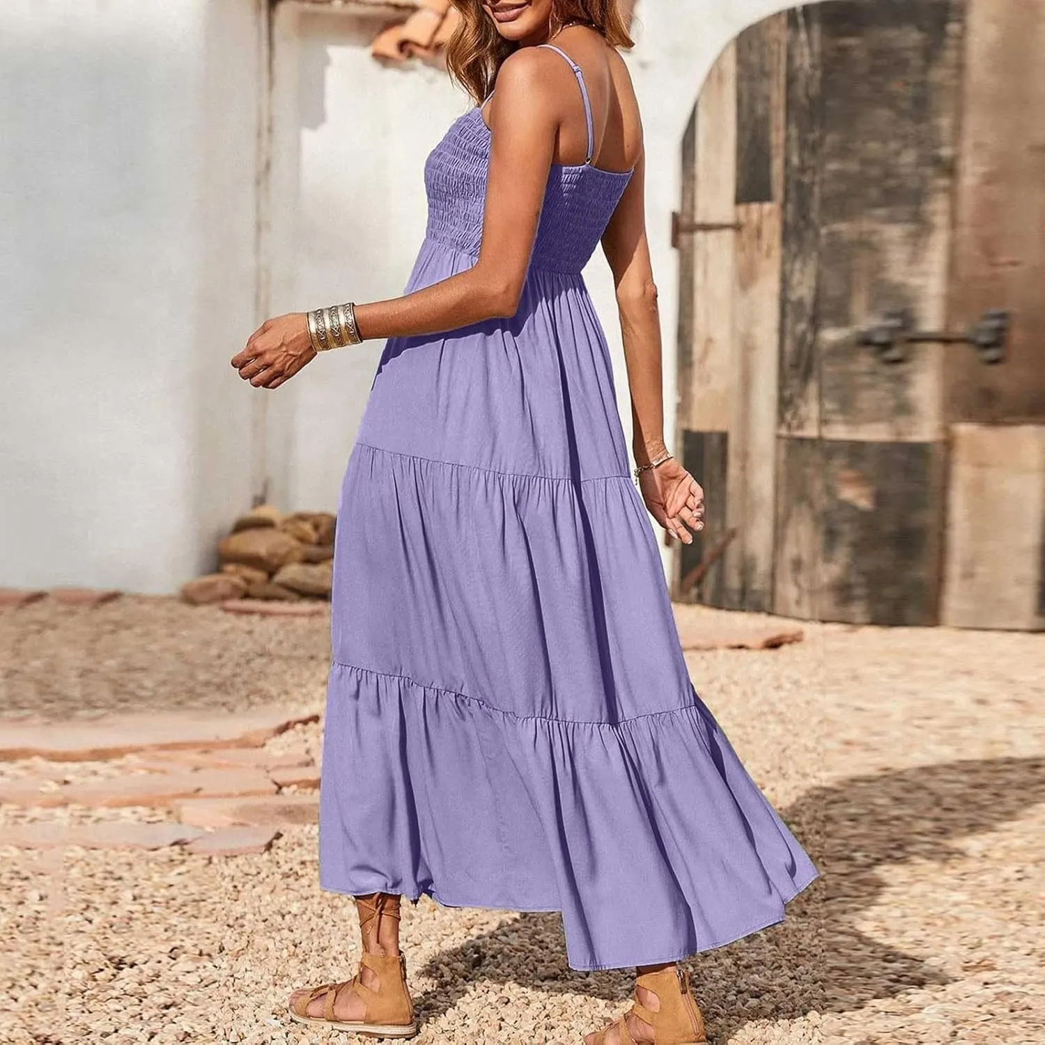 Summer Dresses for Women 2025 Beach Maxi Dress Spaghetti Strap Floral Boho Flowy Long Dress