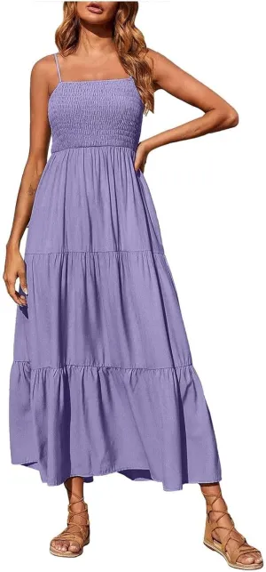 Summer Dresses for Women 2025 Beach Maxi Dress Spaghetti Strap Floral Boho Flowy Long Dress
