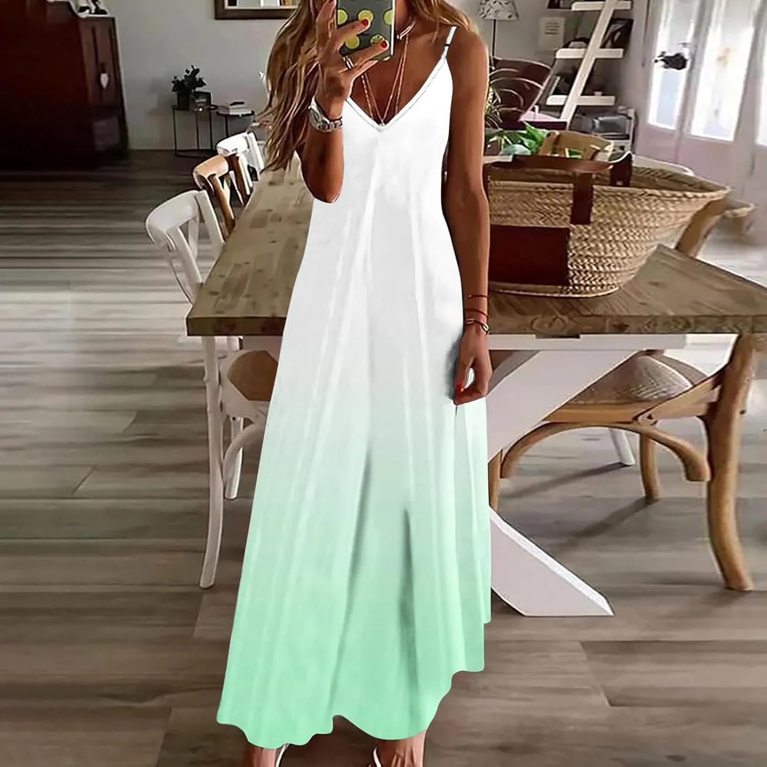 Summer Dresses for Women 2025 Beach Vacation Maxi Dress Spaghetti Strap Floral Print Sundress Casual Travel Clothes