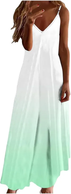 Summer Dresses for Women 2025 Beach Vacation Maxi Dress Spaghetti Strap Floral Print Sundress Casual Travel Clothes
